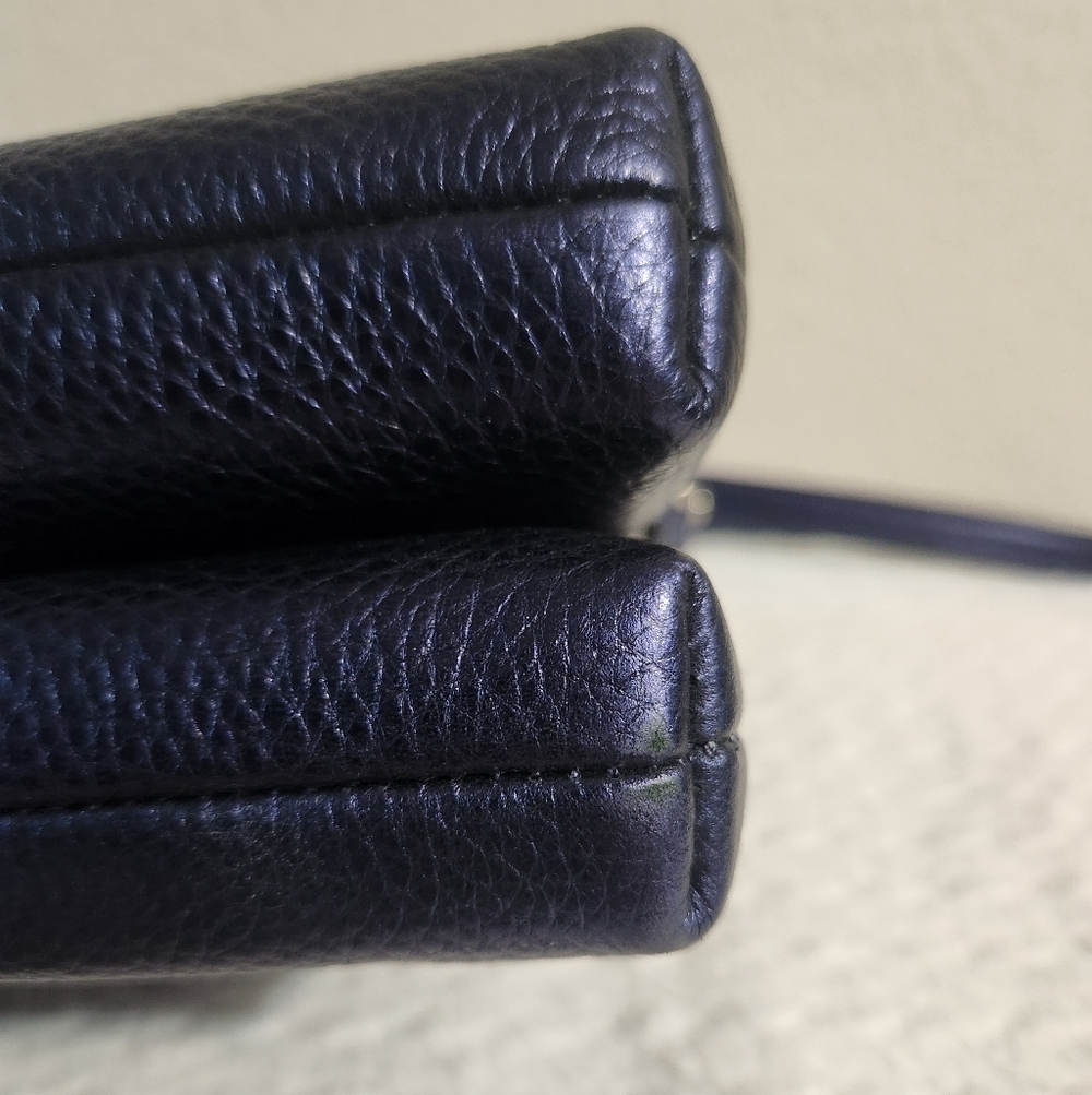 Coach Mia Crossbody bag metallic navy blue refined pebble leather dual zip - Picture 8 of 11